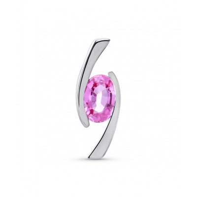 Pendentif Or Blanc 750 Saphir rose ovale 7x5mm