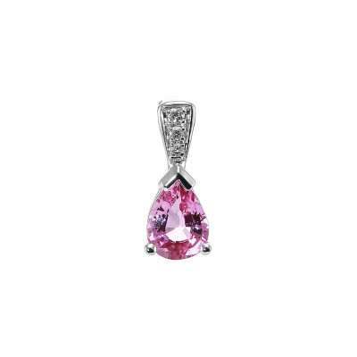 Pendentif Or Blanc 750 Saphir rose poire 7x5mm et diamants