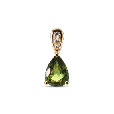 Pendentif Or Blanc 750 Saphir Vert Poire 8x6mm et diamants