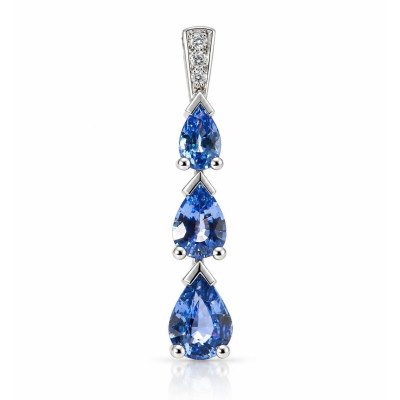 Pendentif Or Blanc 750 Saphirs de Ceylan AAA Poires et Diamants