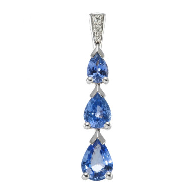 Pendentif Or Blanc 750 Saphirs de Ceylan Poire