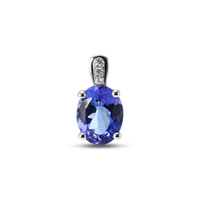 Pendentif Or Blanc 750 Tanzanite AAA ovale 9x7mm et diamants