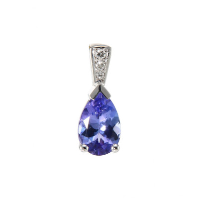 Pendentif Or Blanc 750 Tanzanite AAA Poire 9x6mm et diamants