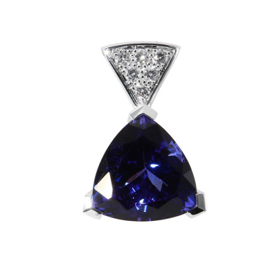 Pendentif Or Blanc 750 Tanzanite AAA Trillion 11x11mm et diamants