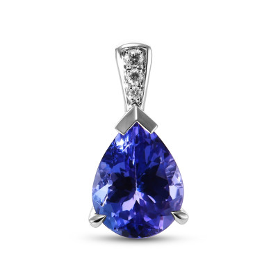 Pendentif Or Blanc 750 Tanzanite Poire 10x8mm et diamants