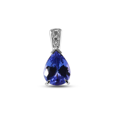 Pendentif Or Blanc 750 Tanzanite Poire 9x7mm AAA et diamants