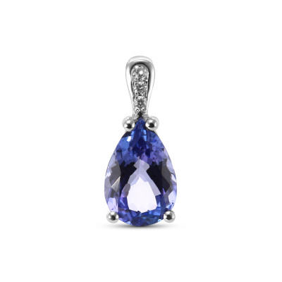 Pendentif Or Blanc 750 Tanzanite poire et diamants