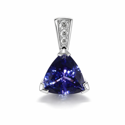Pendentif Or Blanc 750 Tanzanite Trillion 8.5mm AAA et Diamants