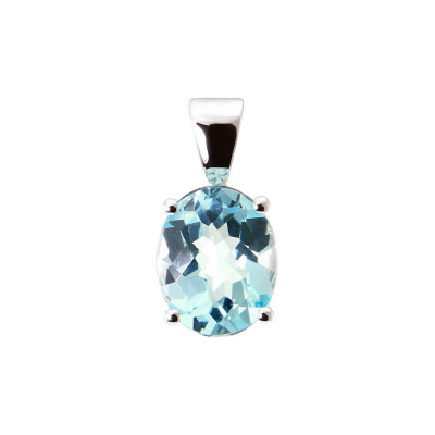 Pendentif Or Blanc 750 Topaze Bleue Ovale 10x8mm