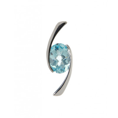 Pendentif Or Blanc 750 Topaze bleue Ovale 8x6mm
