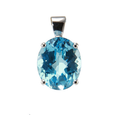 Pendentif  Or Blanc 750 Topaze bleue ovale de 12x10mm