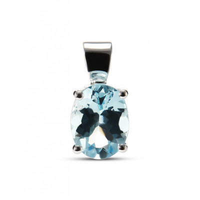 Pendentif Or Blanc Aigue Marine Ovale 9x7mm