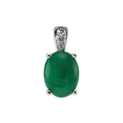 Pendentif Or Blanc Emeraude et Diamant