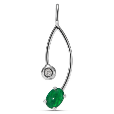 Pendentif Or blanc émeraude Ovale 7x5mm Diamant