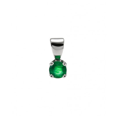 Pendentif Or Blanc Emeraude Ronde 4.5mm