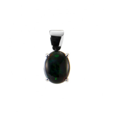 Pendentif Or Blanc Opale Noire Ovale 8x6mm
