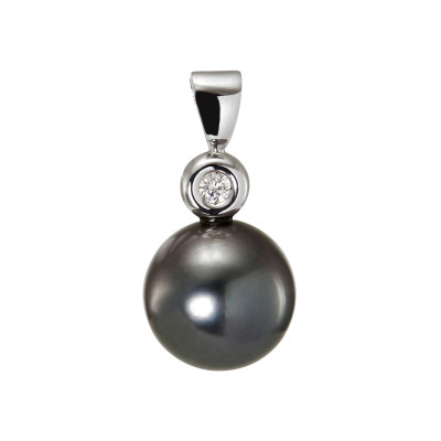 Pendentif Or Blanc Perle de culture de Tahiti 10mm et Diamant