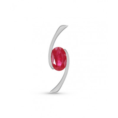 Pendentif Or Blanc Rubis  Ovale 6x4mm