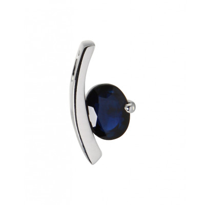 Pendentif Or Blanc Saphir Ovale 8x6mm