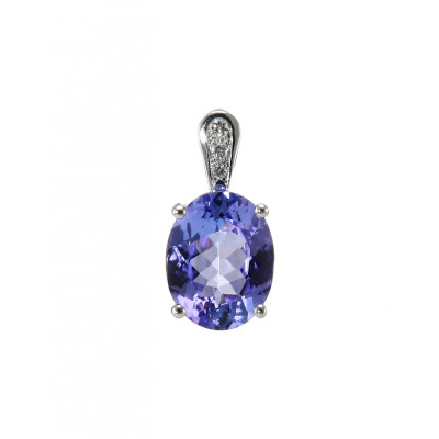 Pendentif Or Blanc Tanzanite Ovale 10x8mm et Diamant