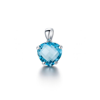 Pendentif Or Blanc Topaze Bleue Traitée Dome 10mm