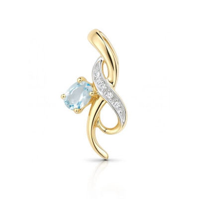 Pendentif Or Jaune 375 Aigue Marine Ovale 5x4mm et Diamant