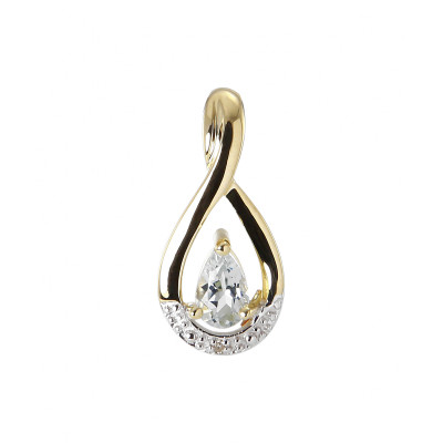 Pendentif Or jaune 375 Aigue Marine Poire 5x3mm et Diamant