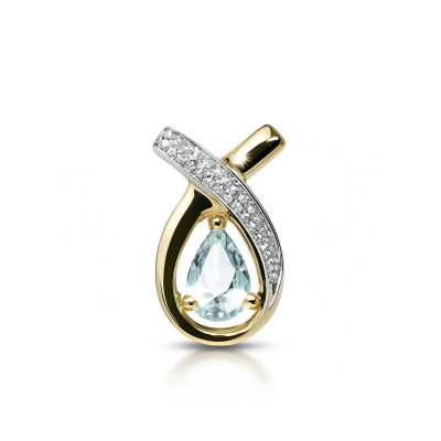 Pendentif Or Jaune 375 Aigue Marine Poire et Diamant