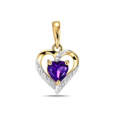 Pendentif Or jaune 375 Améthyste coeur 5x5mm et Diamant