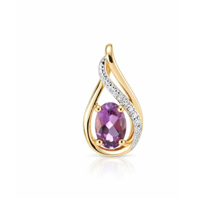 Pendentif Or Jaune 375 Améthyste Ovale 6x4mm et diamants