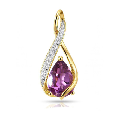 Pendentif Or Jaune 375 Améthyste Poire 10x8mm et Diamant