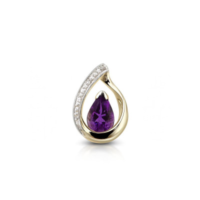 Pendentif  Or Jaune 375  Améthyste Poire 6x4mm et Diamant 