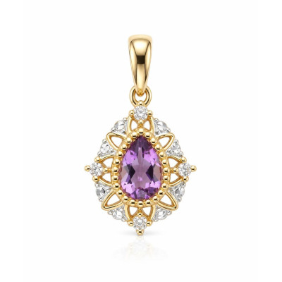 Pendentif Or Jaune 375 Améthyste Poire 7x5mm et diamants