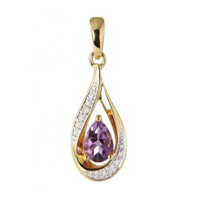 Pendentif Or Jaune 375 Améthyste poire de 6x4mm et Diamants