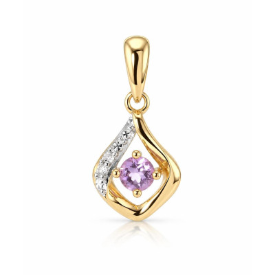 Pendentif Or Jaune 375 Améthyste Ronde 3mm et diamants