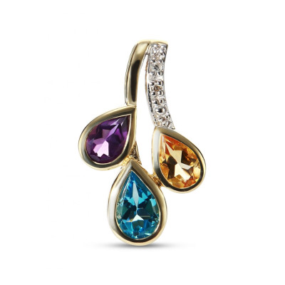 Pendentif Or Jaune 375   Améthyste Topaze et Citrine