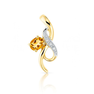 Pendentif Or Jaune  375 Citrine Ovale 5x4mm et Diamant