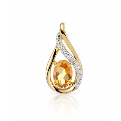 Pendentif Or Jaune 375 Citrine Ovale 6x4mm et diamants