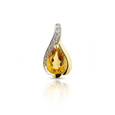 Pendentif Or Jaune 375 Citrine Poire 7x5mm et Diamant