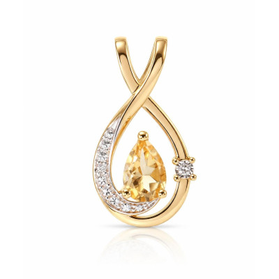 Pendentif Or Jaune 375 Citrine Poire 7x5mm