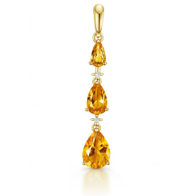 Pendentif Or Jaune 375  Citrine Poire et Diamant