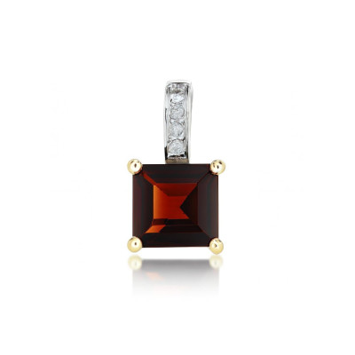 Pendentif Or Jaune 375 Grenat Carré et Diamant