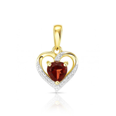 Pendentif Or jaune 375 Grenat coeur 5x5mm et Diamant