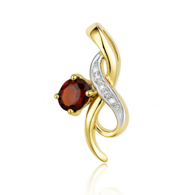 Pendentif Or Jaune 375 Grenat Ovale 5x4mm et Diamant