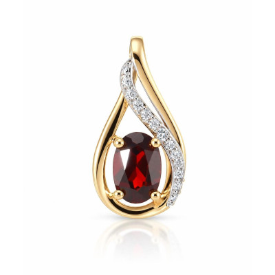 Pendentif Or Jaune 375 Grenat Ovale 6x4mm et diamants