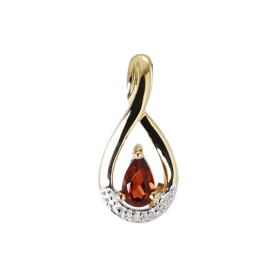 Pendentif Or jaune 375 Grenat Poire 5x3mm et Diamant