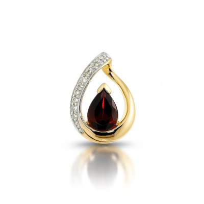 Pendentif  Or Jaune 375  Grenat Poire 6x4mm et Diamant
