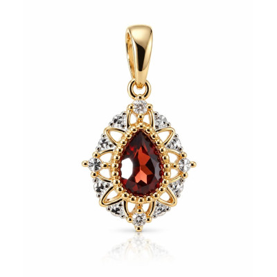 Pendentif Or Jaune 375 Grenat Poire 7x5mm et diamants