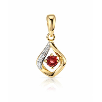 Pendentif Or Jaune 375 Grenat Ronde 3mm et diamants