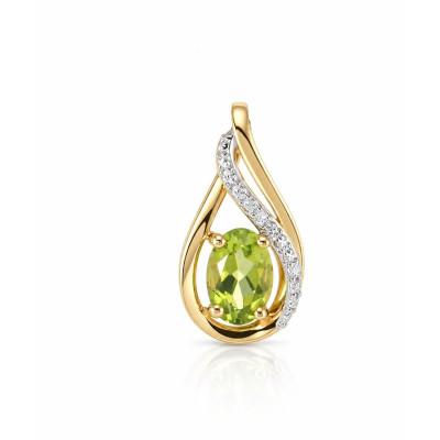 Pendentif Or Jaune 375 Péridot Ovale 6x4mm et diamants